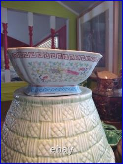 Antique 19th C Chinese Families Rose Square Bowl Turquoise KUILONG