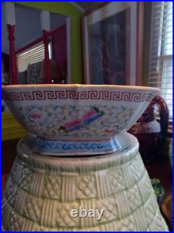 Antique 19th C Chinese Families Rose Square Bowl Turquoise KUILONG