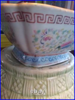 Antique 19th C Chinese Families Rose Square Bowl Turquoise KUILONG