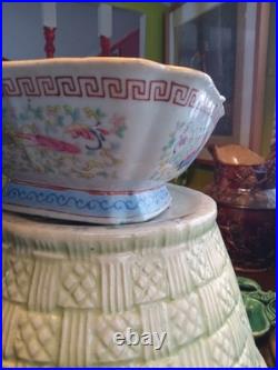 Antique 19th C Chinese Families Rose Square Bowl Turquoise KUILONG