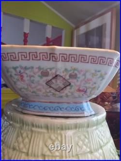 Antique 19th C Chinese Families Rose Square Bowl Turquoise KUILONG