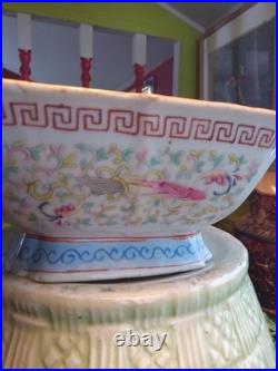 Antique 19th C Chinese Families Rose Square Bowl Turquoise KUILONG