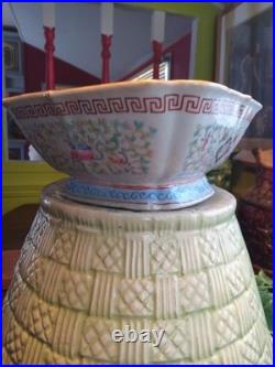 Antique 19th C Chinese Families Rose Square Bowl Turquoise KUILONG