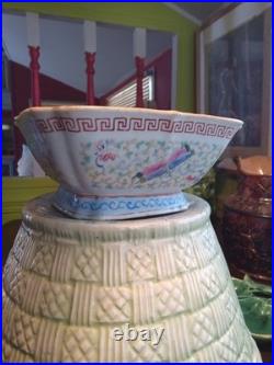 Antique 19th C Chinese Families Rose Square Bowl Turquoise KUILONG