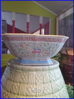 Antique 19th C Chinese Families Rose Square Bowl Turquoise KUILONG
