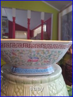 Antique 19th C Chinese Families Rose Square Bowl Turquoise KUILONG