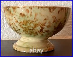 Antique 19th C Yellow ware Spongeware Footed Bowl Brown Spatter Pedestal