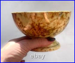 Antique 19th C Yellow ware Spongeware Footed Bowl Brown Spatter Pedestal