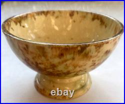 Antique 19th C Yellow ware Spongeware Footed Bowl Brown Spatter Pedestal