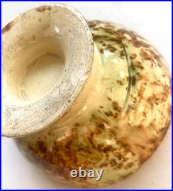Antique 19th C Yellow ware Spongeware Footed Bowl Brown Spatter Pedestal