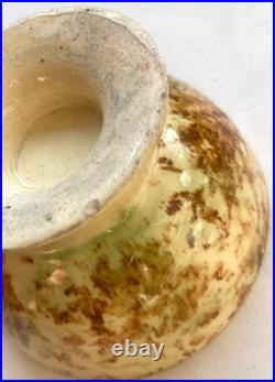 Antique 19th C Yellow ware Spongeware Footed Bowl Brown Spatter Pedestal