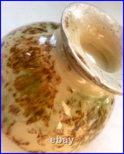 Antique 19th C Yellow ware Spongeware Footed Bowl Brown Spatter Pedestal