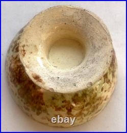 Antique 19th C Yellow ware Spongeware Footed Bowl Brown Spatter Pedestal