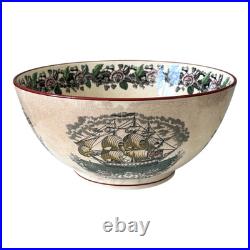 Antique Adams Pottery Maritime Transferware Punch Bowl Mariner's Compass