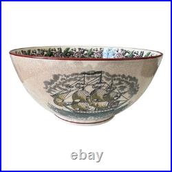 Antique Adams Pottery Maritime Transferware Punch Bowl Mariner's Compass