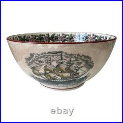 Antique Adams Pottery Maritime Transferware Punch Bowl Mariner's Compass