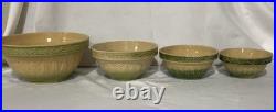 Antique American Cream & Green Hull Gothic Bowl Yellow Ware Set