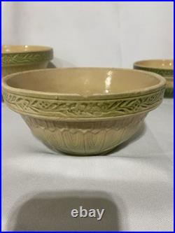 Antique American Cream & Green Hull Gothic Bowl Yellow Ware Set Antique American Cream & Green Hull Gothic Bowl Yellow Ware Set