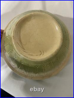 Antique American Cream & Green Hull Gothic Bowl Yellow Ware Set