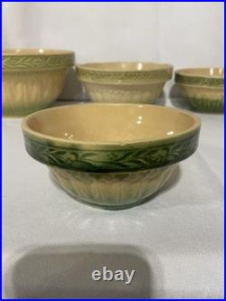 Antique American Cream & Green Hull Gothic Bowl Yellow Ware Set