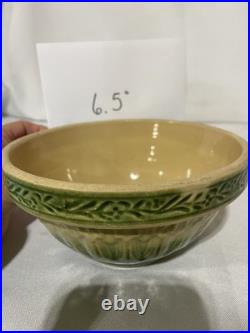 Antique American Cream & Green Hull Gothic Bowl Yellow Ware Set