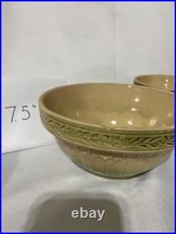 Antique American Cream & Green Hull Gothic Bowl Yellow Ware Set