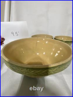 Antique American Cream & Green Hull Gothic Bowl Yellow Ware Set