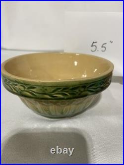 Antique American Cream & Green Hull Gothic Bowl Yellow Ware Set