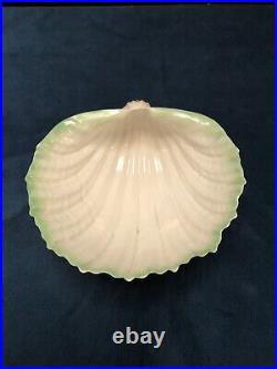 Antique Belleek Cardium Nut Bowl 1st Black Mark Shell Bottom Green Rim