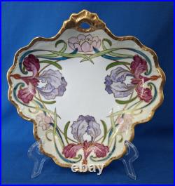 Antique Blakeman & Henderson Limoges Art Nouveau Bowl With Irises & Lotus 9 EUC