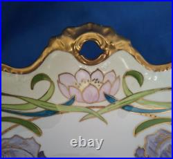 Antique Blakeman & Henderson Limoges Art Nouveau Bowl With Irises & Lotus 9 EUC