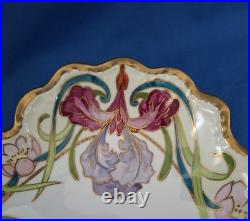 Antique Blakeman & Henderson Limoges Art Nouveau Bowl With Irises & Lotus 9 EUC