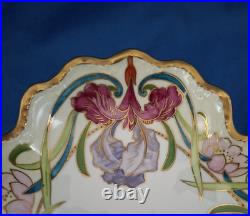 Antique Blakeman & Henderson Limoges Art Nouveau Bowl With Irises & Lotus 9 EUC