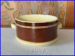 Antique Brown Striped Mochaware Pottery Serving Bowl Dish