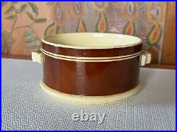 Antique Brown Striped Mochaware Pottery Serving Bowl Dish