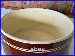 Antique Brown Striped Mochaware Pottery Serving Bowl Dish