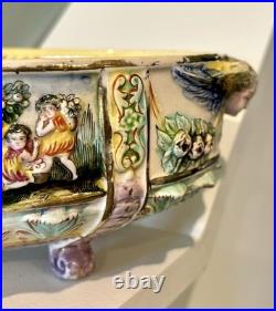 Antique Capodimonte Hand Painted Footed Oval Bowl 11.5/7
