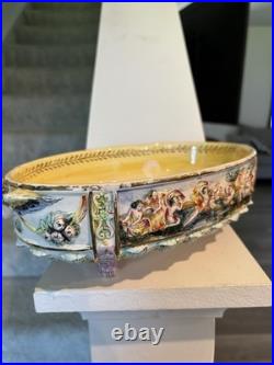 Antique Capodimonte Hand Painted Footed Oval Bowl 11.5/7