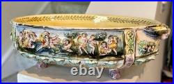 Antique Capodimonte Hand Painted Footed Oval Bowl 11.5/7