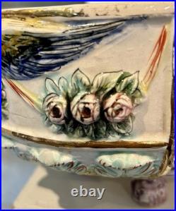 Antique Capodimonte Hand Painted Footed Oval Bowl 11.5/7