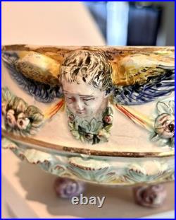 Antique Capodimonte Hand Painted Footed Oval Bowl 11.5/7