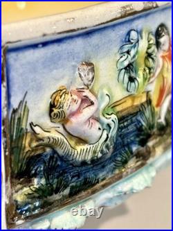 Antique Capodimonte Hand Painted Footed Oval Bowl 11.5/7