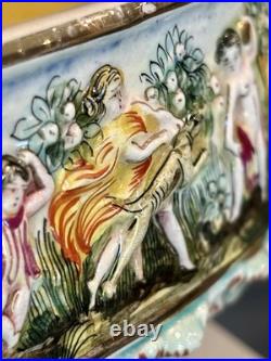 Antique Capodimonte Hand Painted Footed Oval Bowl 11.5/7