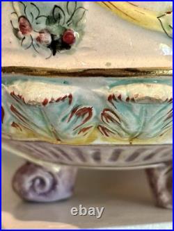 Antique Capodimonte Hand Painted Footed Oval Bowl 11.5/7