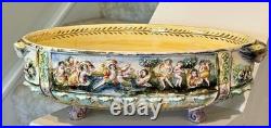 Antique Capodimonte Hand Painted Footed Oval Bowl 11.5/7