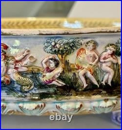 Antique Capodimonte Hand Painted Footed Oval Bowl 11.5/7