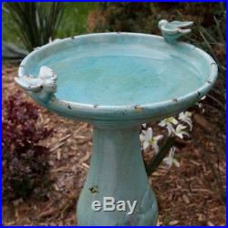 Antique Ceramic Bird Bath Pedestal Vintage Garden Yard Decor Water Bowl Outdoor