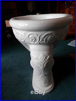 Antique Ceramic Ornate Floral Embossed Victorian Toilet Bowl Vtg withtank & xtras