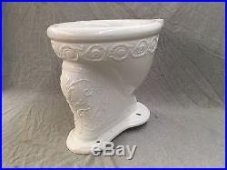 Antique Ceramic White Ornate Floral Embossed Victorian Toilet Bowl Vtg 352-17E