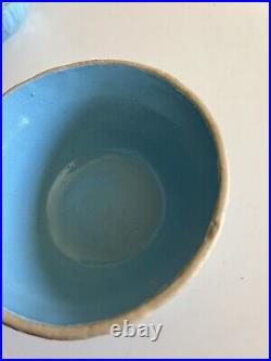Antique Clay City Pottery Blue Stoneware Mixing Bowl Set Of 6